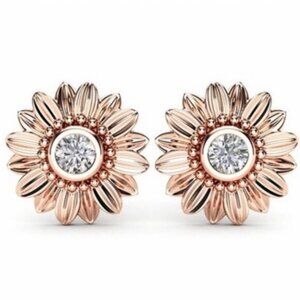 NEW 18K ROSE GOLD EARRINGS DIAMOND SUNFLOWER EARRINGS STUD EARRINGS